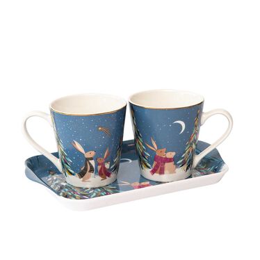 Sara Miller Woodland Tales India Mug & Tray Set, Elephant's Oasis